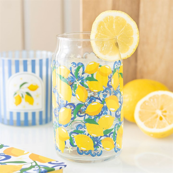 Lemon Print Can Glass, image 1 of 6