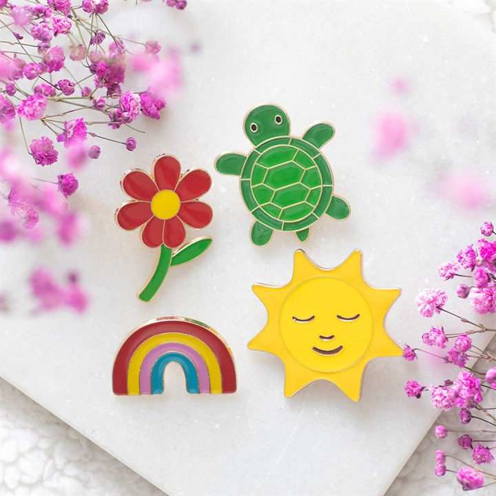 Set of 2 Turtle and Flower Pin Badges, image 6 of 6