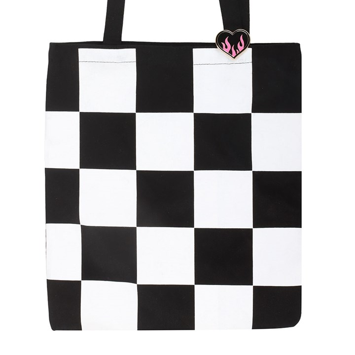 Checkerboard Print Polycotton Tote Bag with Enamel Heart Pin Badge, image 4 of 7