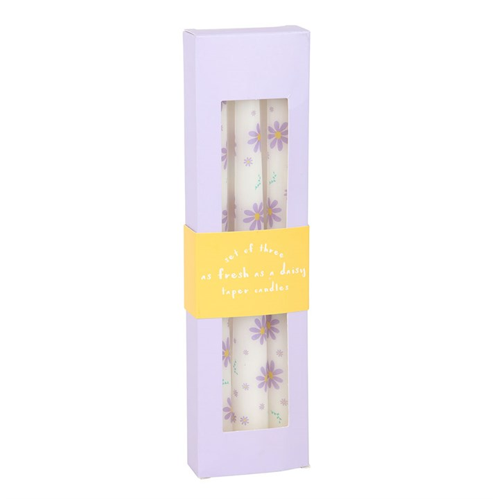 Set of 3 Purple Daisy Taper Candles, image 3 of 6
