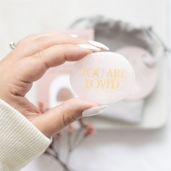 You Are Loved Rose Quartz Crystal Palm Stone, image 5 of 6