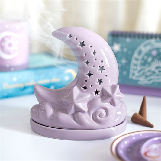 Purple Pastel Skies Moon Incense Cone Holder, image 1 of 6