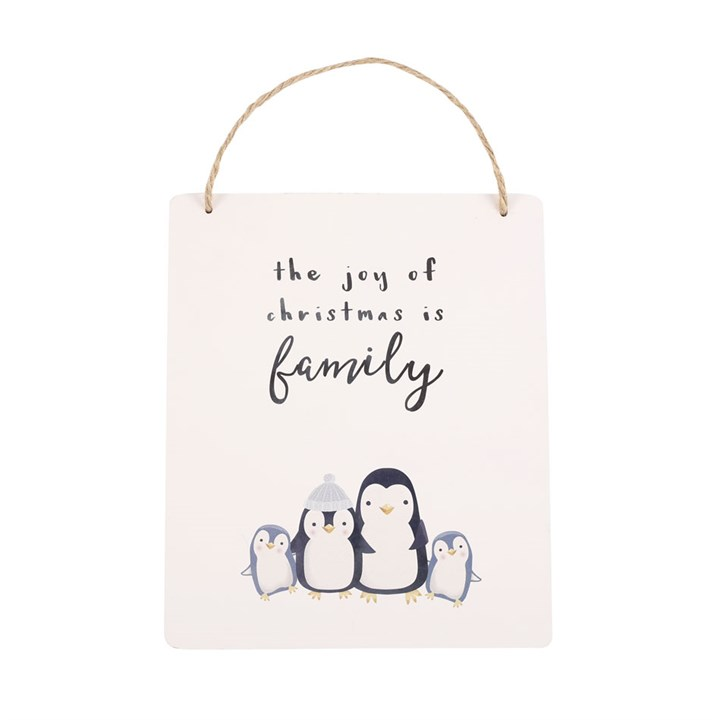 Joy of Christmas Penguin Family Hanging Sign, image 1 of 3