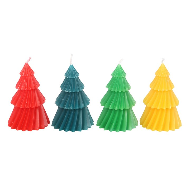 Set of 4 Colourful Christmas Tree Candles, image 2 of 3