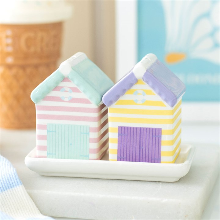 Pastel Beach Hut Salt and Pepper Shakers, image 1 of 6