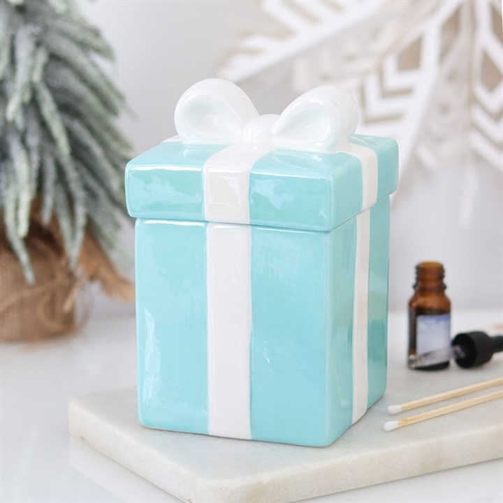 Blue Christmas Present Oil Burner, image 1 of 6