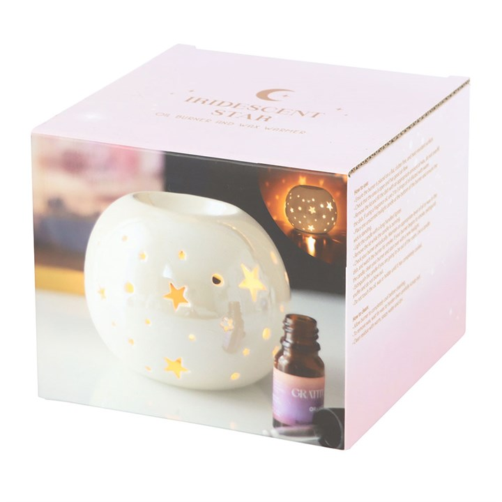 White Iridescent Star Oil Burner and Wax Warmer, image 7 of 7