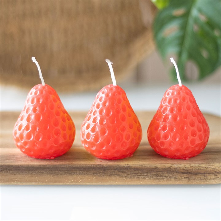 Set of 3 Strawberry Shaped Candles, image 1 of 4