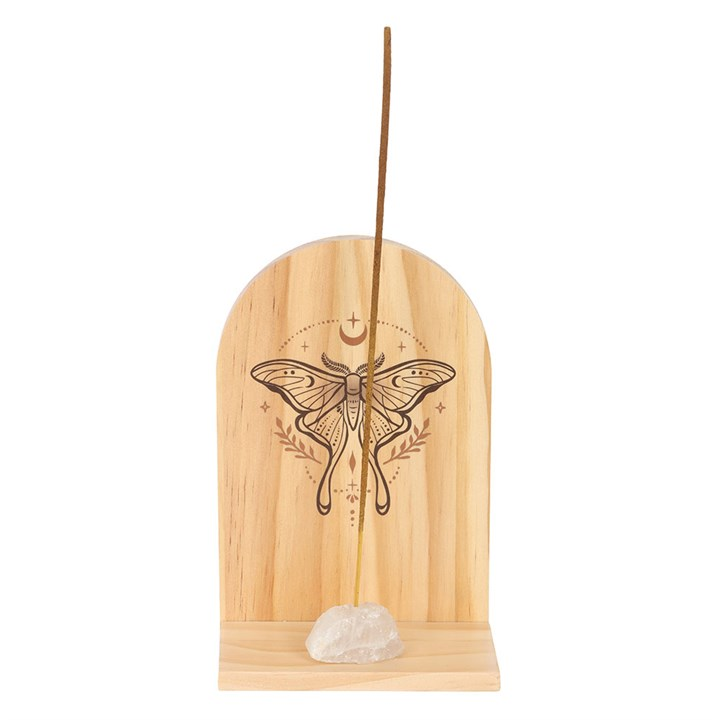 Natural Luna Moth Wooden Incense Holder Shelf, image 2 of 5