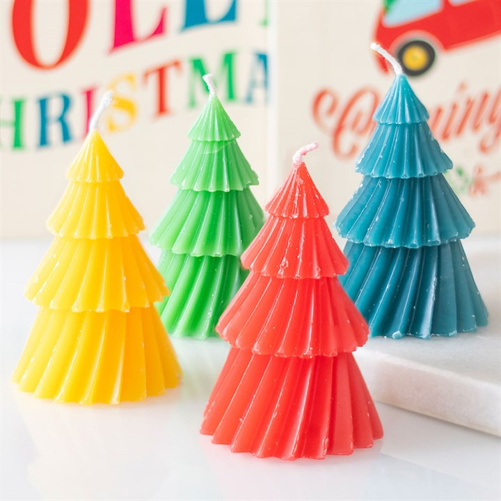 Set of 4 Colourful Christmas Tree Candles, image 1 of 3