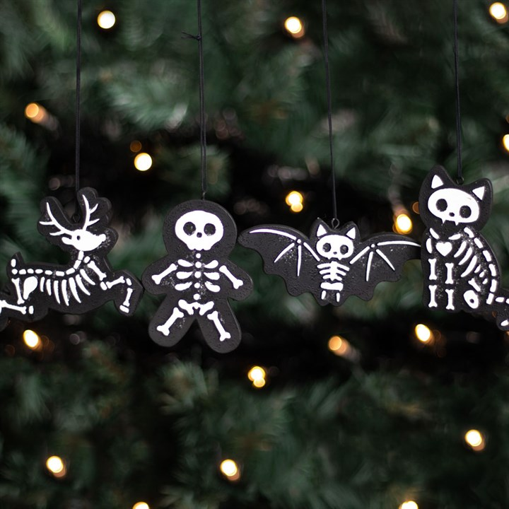 Set of 4 Black Creepy Skeleton Cookie Ornaments, image 1 of 5