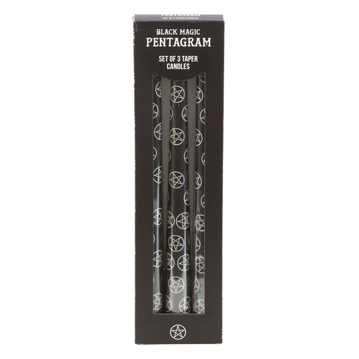 Set of 3 Black Magic Pentagram Taper Candles, image 2 of 6