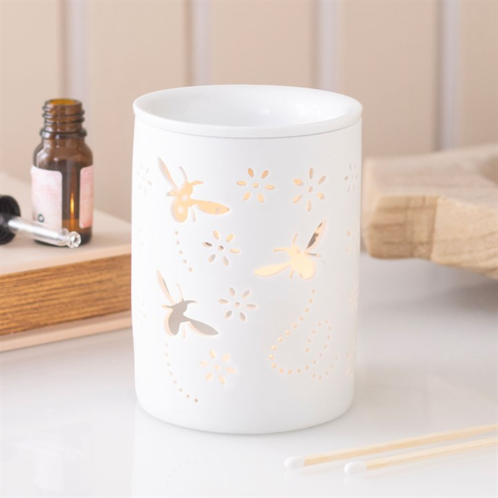 White Bee and Flower Cut Out Oil Burner and Wax Warmer, image 2 of 5