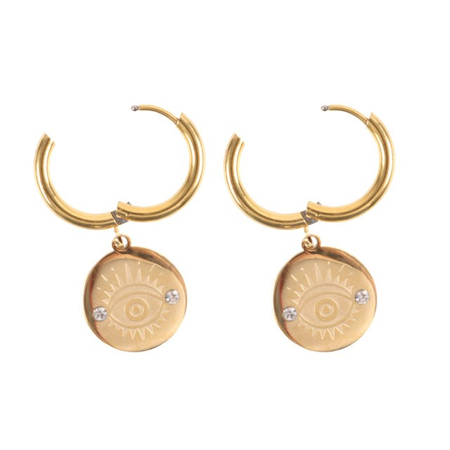 Gold Toned All Seeing Eye Earrings, image 3 of 5