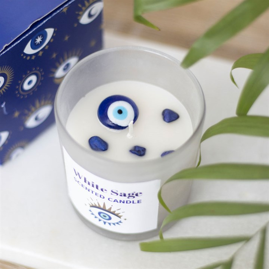 All Seeing Eye White Sage Crystal Chip Protection Candle, image 1 of 6