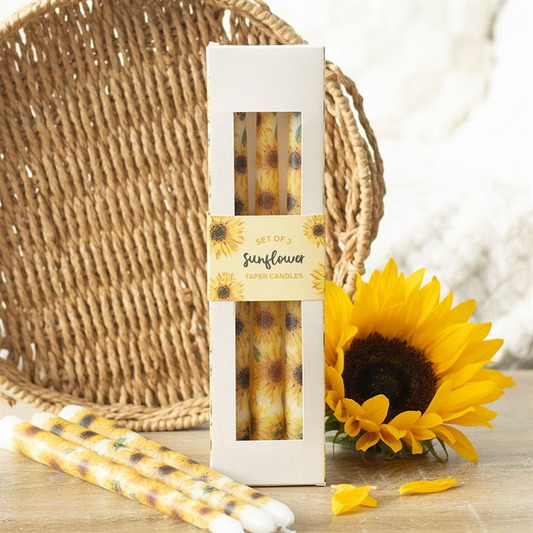 Set of 3 Sunflower Taper Candles, image 1 of 6