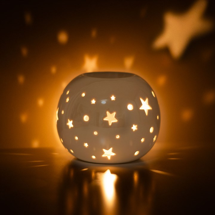 White Iridescent Star Oil Burner and Wax Warmer, image 3 of 7