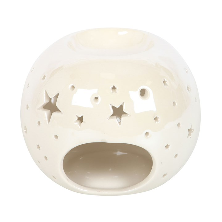 White Iridescent Star Oil Burner and Wax Warmer, image 4 of 7