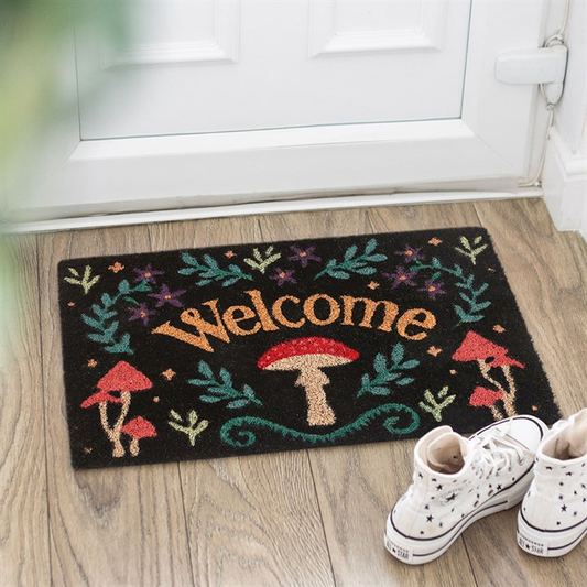 Black Mushroom Welcome Doormat, image 1 of 4