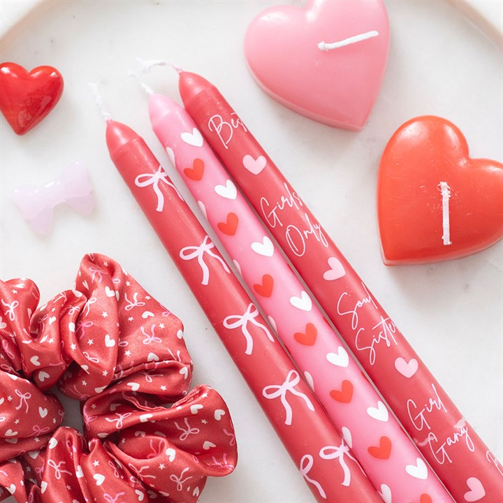 Set of 3 Girl Gang Bow and Heart Taper Candles, image 1 of 5