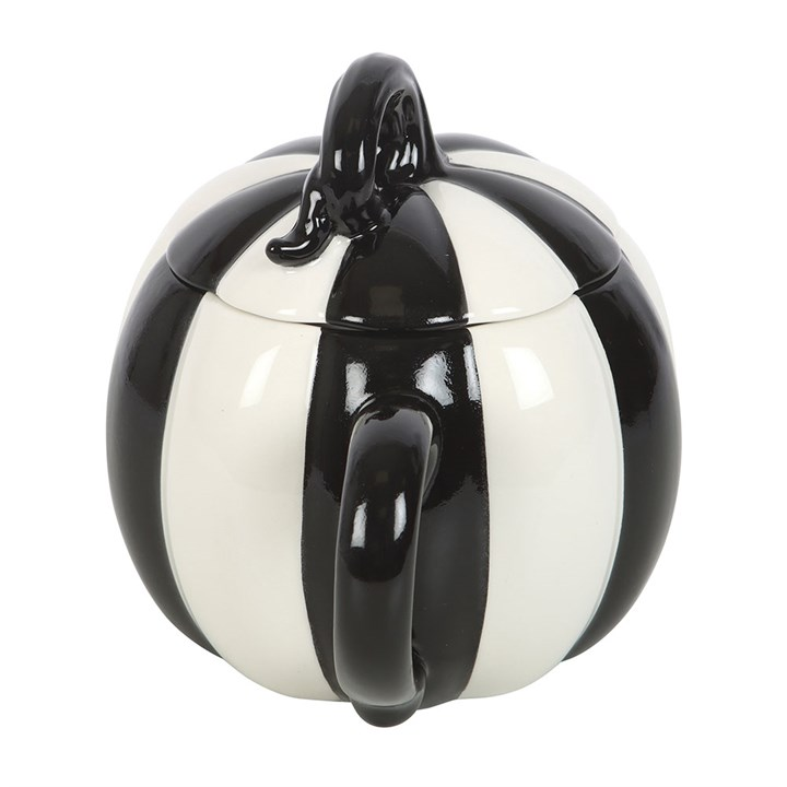 Black and White Striped Pumpkin Lidded Mug, image 4 of 5