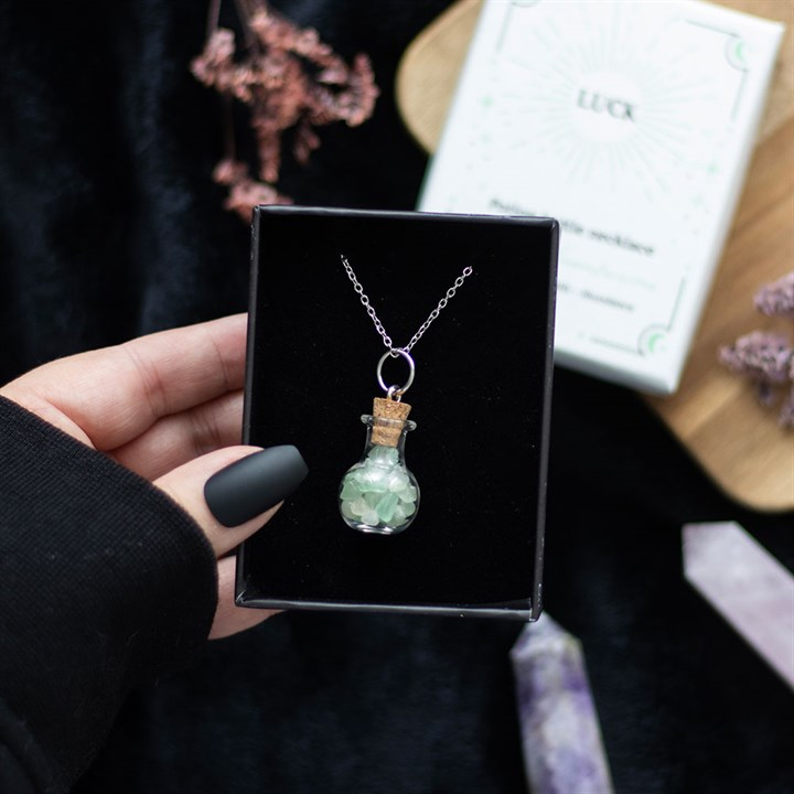 Luck Green Aventurine Crystal Chip Potion Bottle Necklace, image 1 of 6
