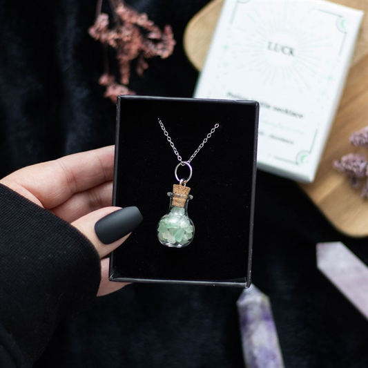 Luck Green Aventurine Crystal Chip Potion Bottle Necklace, image 1 of 6