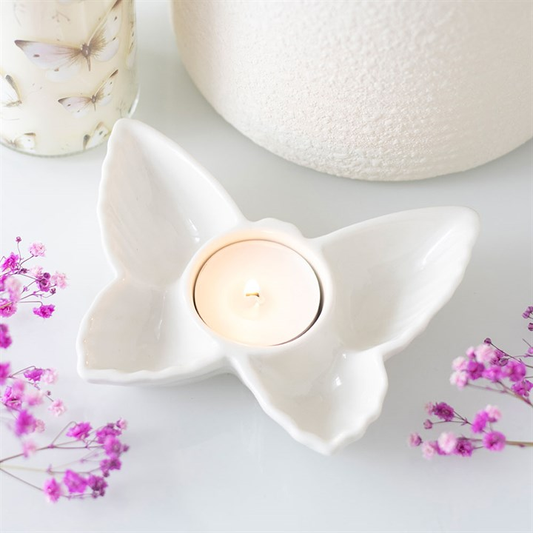 White Butterfly Tealight Candle Holder, image 1 of 4