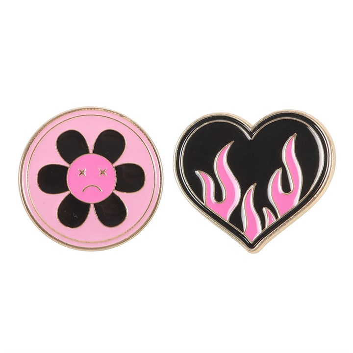 Burning Heart and Sad Flower Pin Badge Set, image 4 of 5