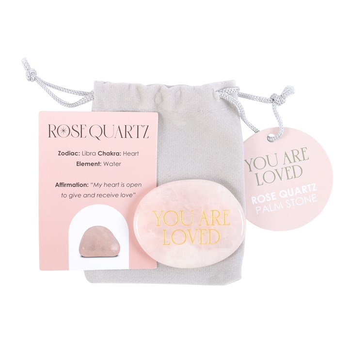 You Are Loved Rose Quartz Crystal Palm Stone, image 1 of 6