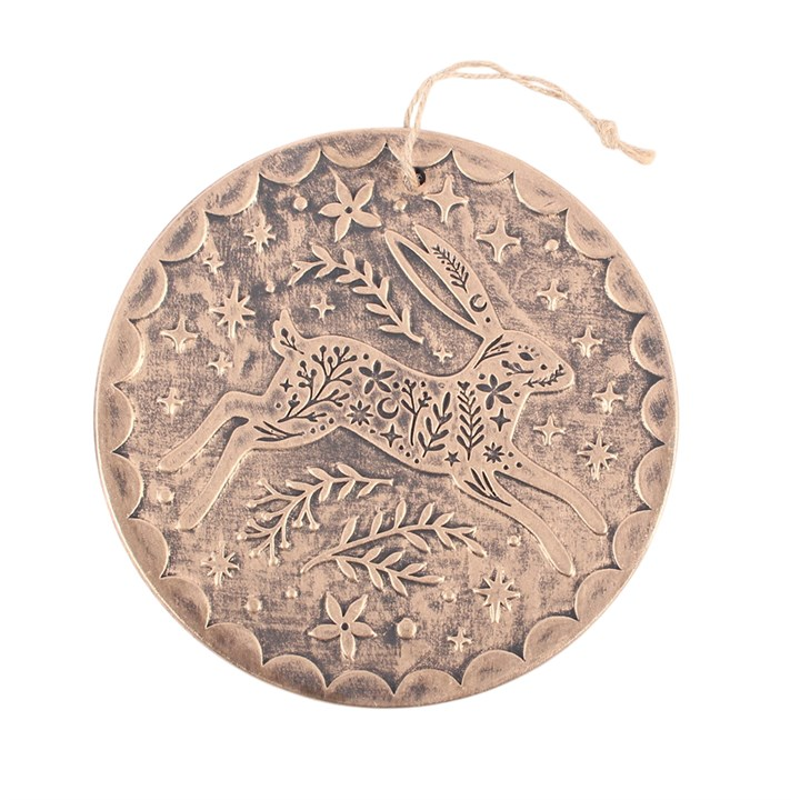 Bronze Effect Leaping Hare Terracotta Hanging Plaque, image 2 of 4