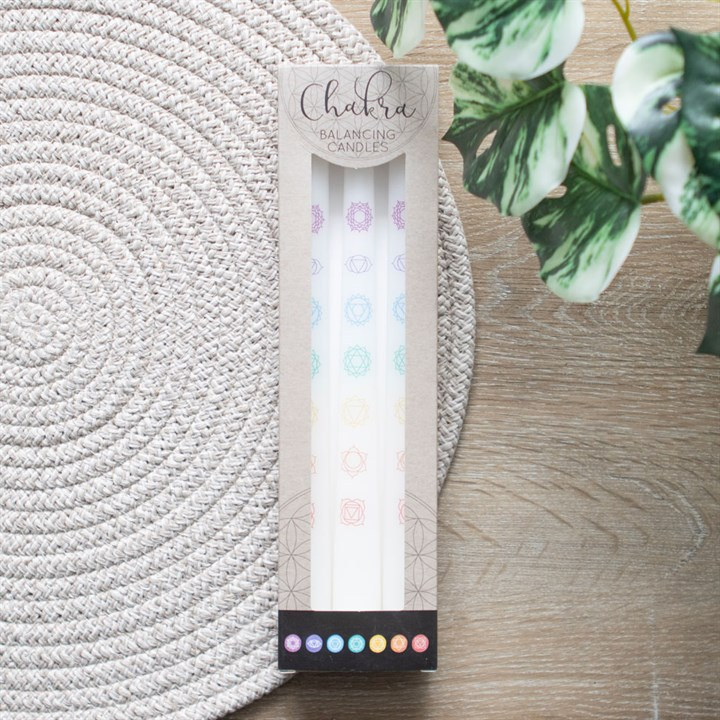 Set of 3 Chakra Balancing Taper Dinner Candles, image 1 of 6
