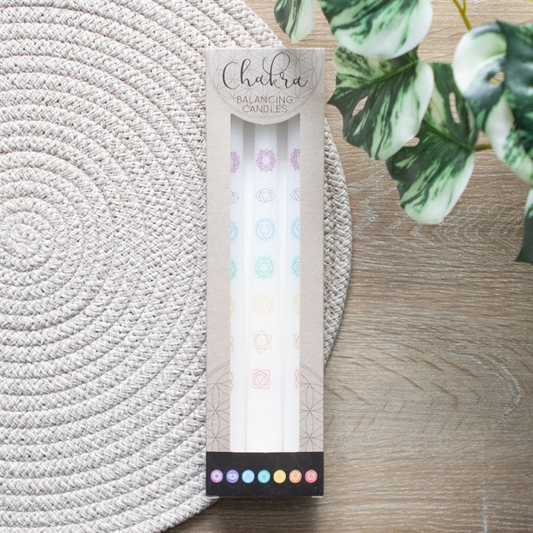 Set of 3 Chakra Balancing Taper Dinner Candles, image 1 of 6