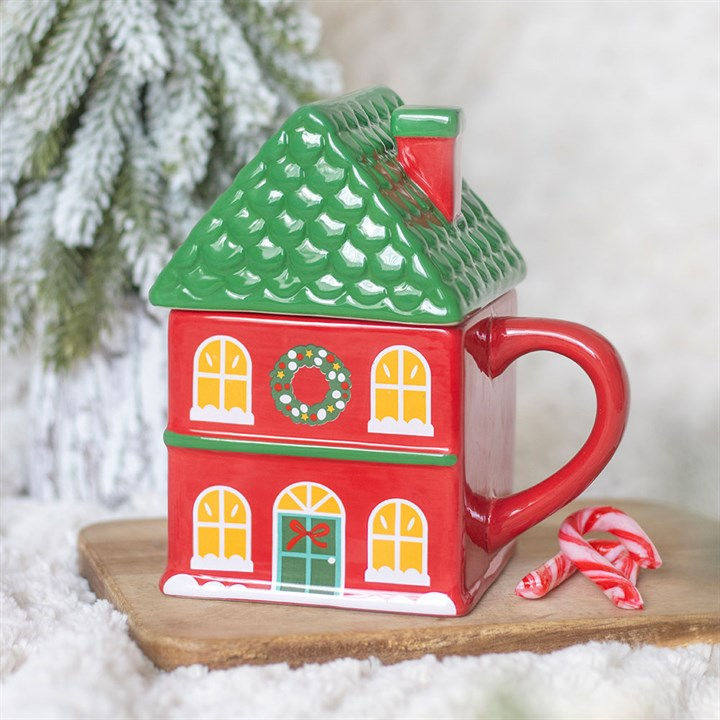 Red Christmas House Lidded Mug, image 2 of 7