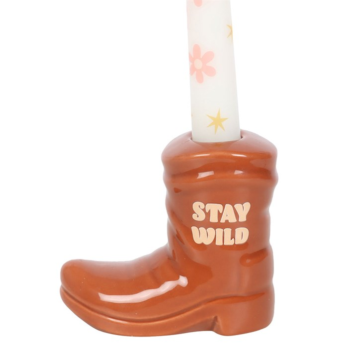 Brown Cowboy Boot Candle Holder with Taper Candle, image 3 of 5