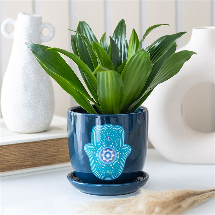 Hand of Hamsa Ceramic Plant Pot, image 1 of 4