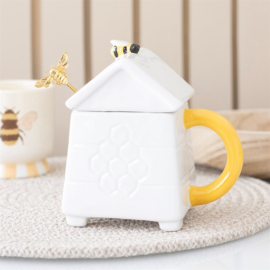 White Beehive Mug and Spoon Set, image 1 of 6