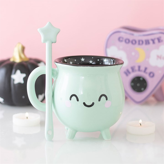 Mint Green Cauldron Mug with Wand Stirrer, image 1 of 7