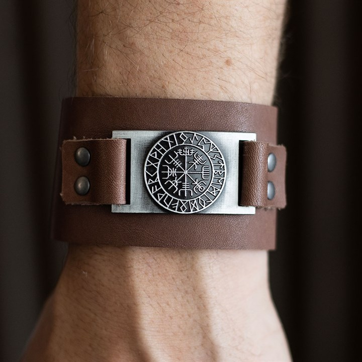 Viking Compass Leather Cuff Bracelet, image 1 of 4