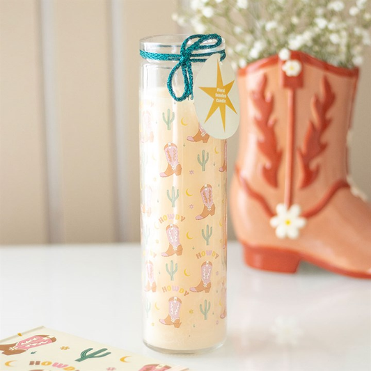 Howdy Cowboy Boot Print Floral Tube Candle, image 1 of 5