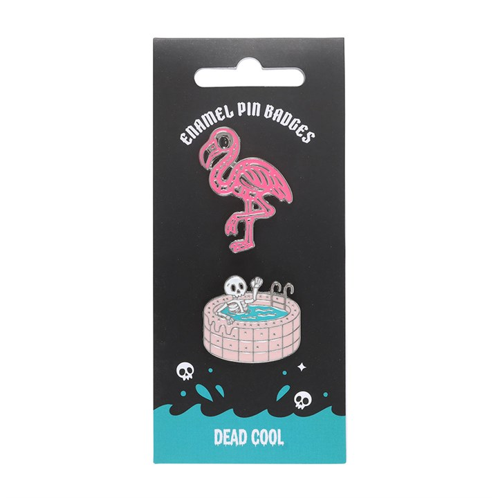 Dead Cool Skeleton and Flamingo Enamel Pin Badges, image 3 of 6