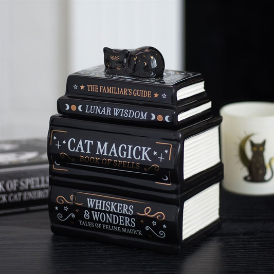 Black Cat Book Stack Oil Burner with Cat, image 1 of 6