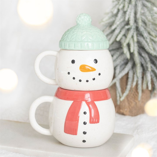 Set of 2 Winter Snowman Stacking Mugs, image 1 of 7