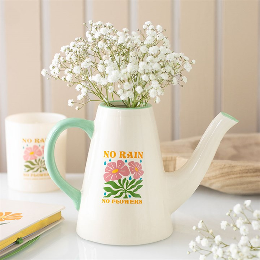 No Rain, No Flowers Ceramic Watering Can / Vase, image 1 of 7