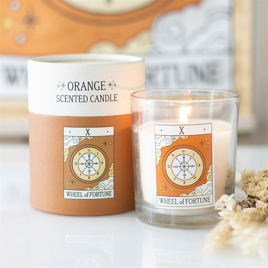 The Wheel of Fortune Vintage Tarot Orange Candle, image 1 of 4