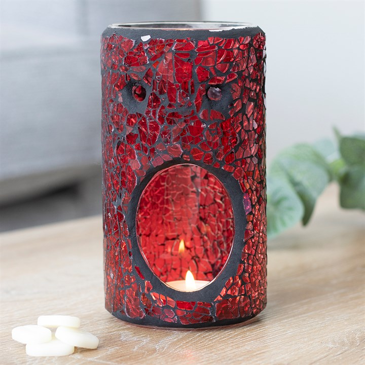Red Pillar Crackle Glass Oil Burner and Wax Warmer, image 1 of 5