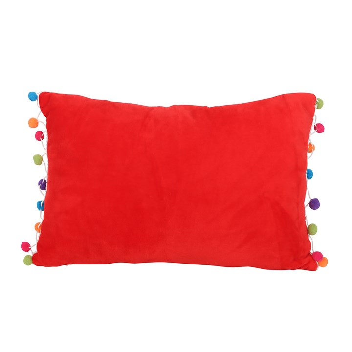 Red Holly Jolly Cushion with Pom Poms, image 3 of 4
