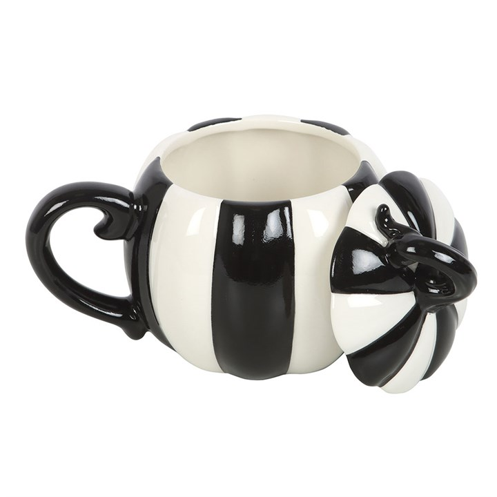 Black and White Striped Pumpkin Lidded Mug, image 3 of 5