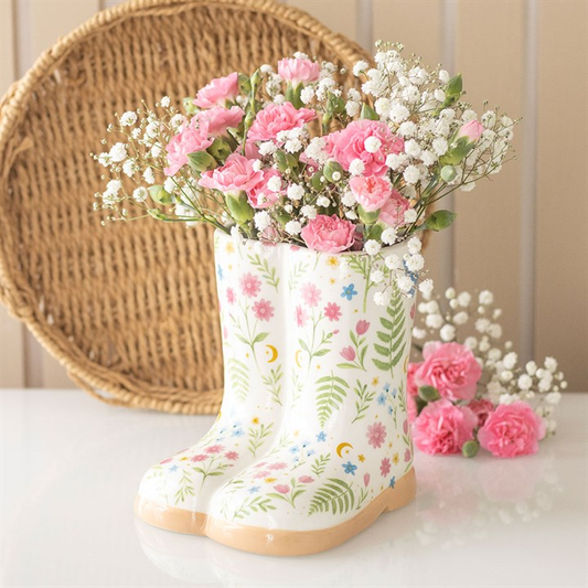 Luna Bloom Floral Print Welly Boot Planter, image 1 of 6