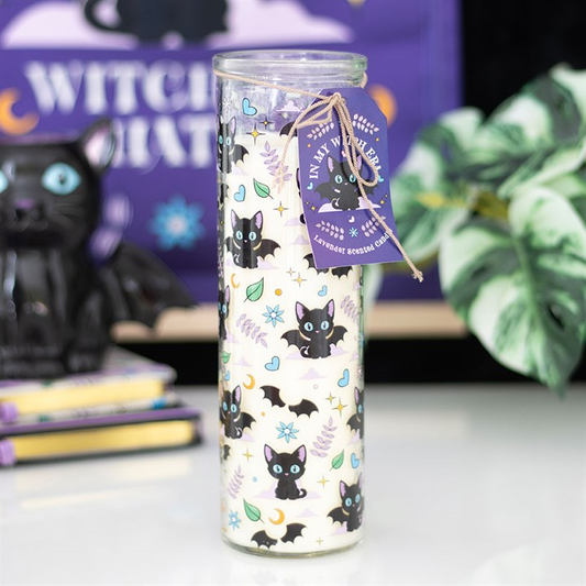 Cute and Creepy Cat Print Lavender Tube Candle, image 1 of 5